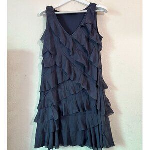 Ann Taylor Loft Womens Navy Blue Tiered Ruffled Sleeveless V-Neck Dress Size 10